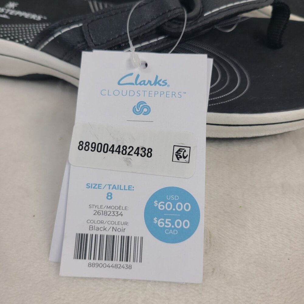 NEW Clarks Cloudsteppers Women's Black Cushioned Flip-Flops Sandals Size 8 - Picture 2 of 7